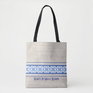 Boho Mediterranean Tile Blue White Personalised  Tote Bag