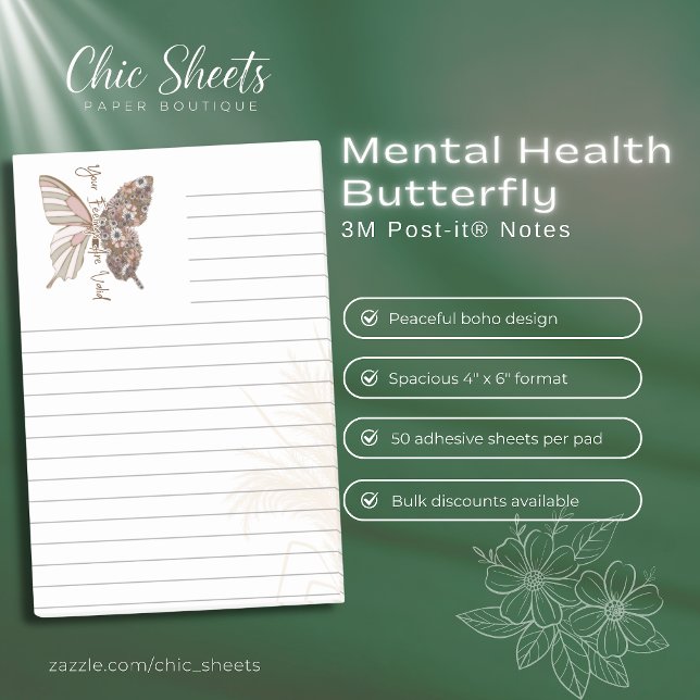 Boho Mental Health Butterfly 3M Post-it® Notes (Creator Uploaded)