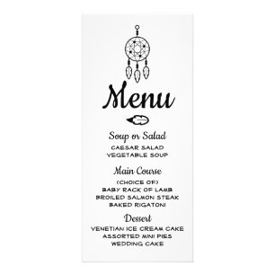 Boho Menu Dreamcatcher Black White Wedding Tribal