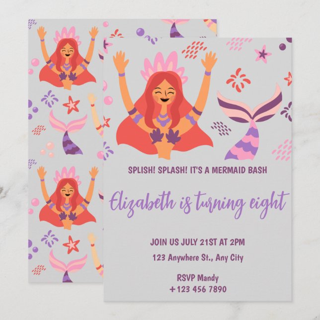 Boho Mermaid Birthday Invitation (Front/Back)