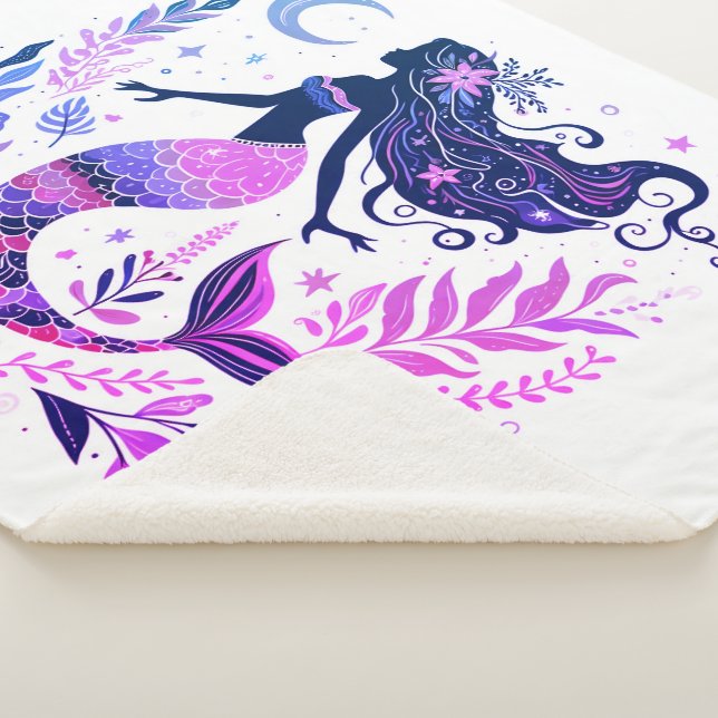 Boho Mermaid Under the Sea Pink & Purple Sherpa Blanket (3/4)