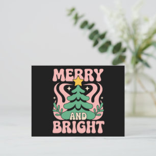 Boho Merry and Bright Personalised Floral Xmas Holiday Postcard