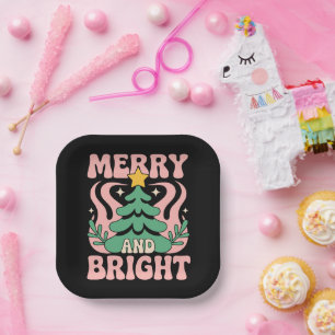 Boho Merry and Bright Personalised Floral Xmas Paper Plate