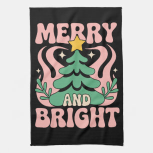 Boho Merry and Bright Personalised Floral Xmas Tea Towel
