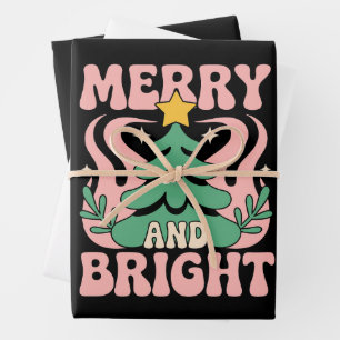 Boho Merry and Bright Personalised Floral Xmas Wrapping Paper Sheet