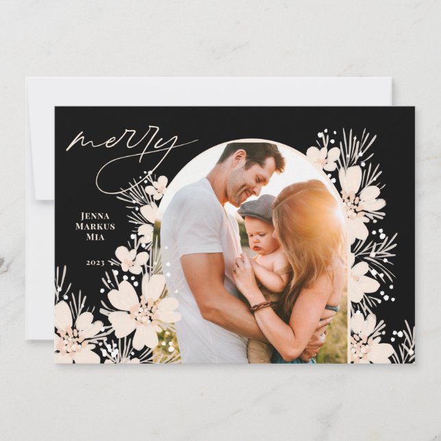 Boho Merry Christmas Dark Holiday Card (Front)