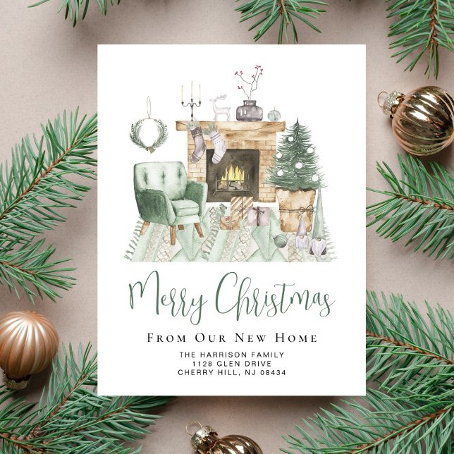 Boho Merry Christmas New Home Holiday Moving Announcement Postcard (Creator Uploaded)