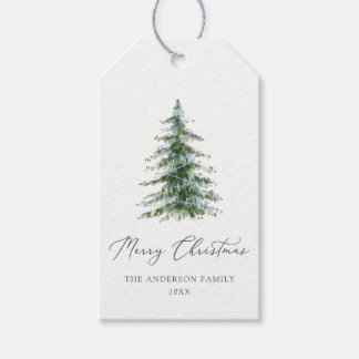 Boho Merry Christmas Watercolor Tree Gift Tags