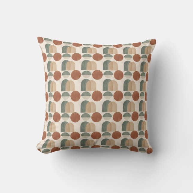 Boho Mid-Century Modern Terracotta & Sage Green Cushion (Front)