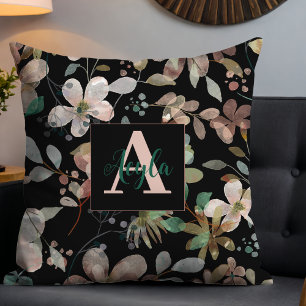 Boho Midnight Garden Watercolors: Ethereal Blooms Cushion