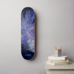 *~*  Boho Midnight Sky Cosmic Pastel Feather Skateboard<br><div class="desc">* Energetically Enhanced Magical Mystical Cosmic Celestial Bohemian Gypsy Rustic stunningly beautiful dark Midnight Navy Blue Watercolor sky background and sparkling celestial cosmic feather design. The magic vibe feather is very light and whispy. * Customise / Personalise with your INITIALS / MONOGRAM or NAME. Use the designer too to play...</div>