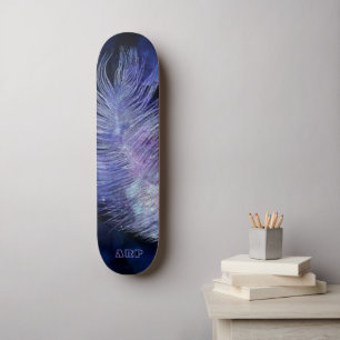*~* Boho Midnight Sky Cosmic Pastel Feather Skateboard