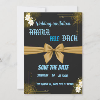 Boho Minimal Black and White Leaf Monogram Wedding Invitation