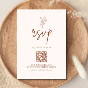 Boho Minimal Botanicals Terracotta QR Code Wedding RSVP Card