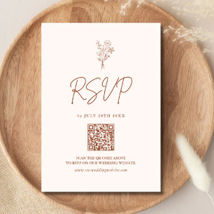 Boho Minimal Botanicals Terracotta QR Code Wedding RSVP Card