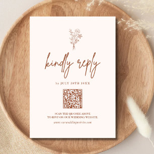 Boho Minimal Botanicals Terracotta QR Code Wedding RSVP Card