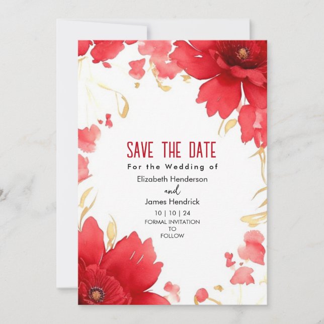 Boho Minimal Crimson Red Digital Wedding  Invitation (Front)