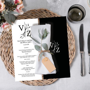 Boho Minimal Leaf Monogram Wedding Menu