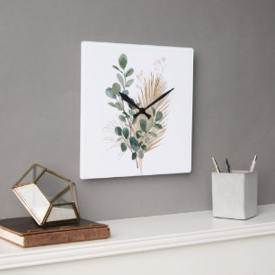 Boho Minimal Natural Botanical Wall Clock