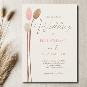 Boho Minimal Pampas Grass Wedding Invitation