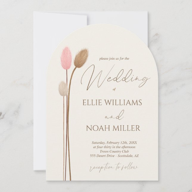 Boho Minimal Pampas Grass Wedding Invitation (Front)
