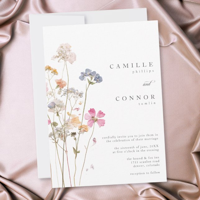 Boho Minimal Pressed Wildflower Botanical Wedding Invitation (Boho Minimal Pressed Wildflower Botanical Wedding Invitation)