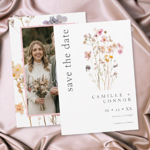 Boho Minimal Pressed Wildflower Botanical Wedding Save The Date