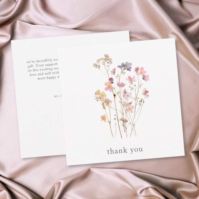 Boho Minimal Pressed Wildflower Botanical Wedding Thank You Card (Boho Minimal Pressed Wildflower Botanical Wedding Thank You Card)