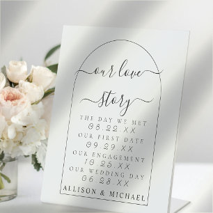 Boho Minimal Script Our Love Story Pedestal Sign