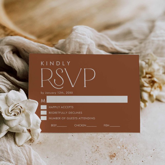 Boho Minimal Terracotta Wedding RSVP Card (Terracotta Boho Wedding RSVP card)