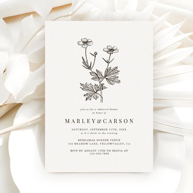 Boho Minimal Wildflower Wedding Rehearsal Dinner Invitation (Creator Uploaded)