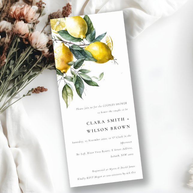 Boho Minimal Yellow Lemon Garden Couples Shower Invitation (Creator Uploaded)