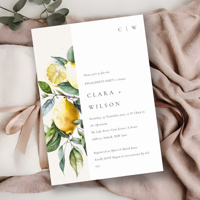 Boho Minimal Yellow Lemon Garden Engagement Invitation (Creator Uploaded)