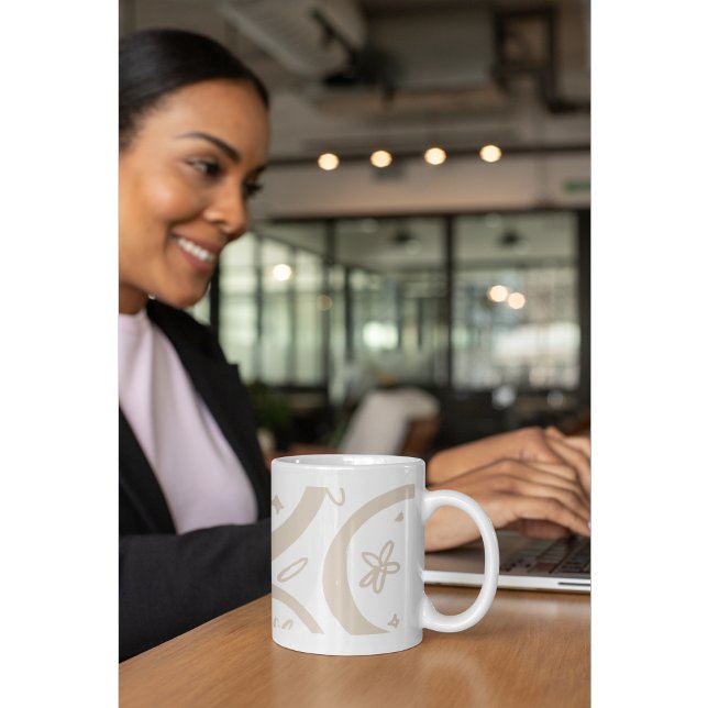 Boho Minimalist Abstract Crescent & Floral Doodle  Coffee Mug (Creator Uploaded)