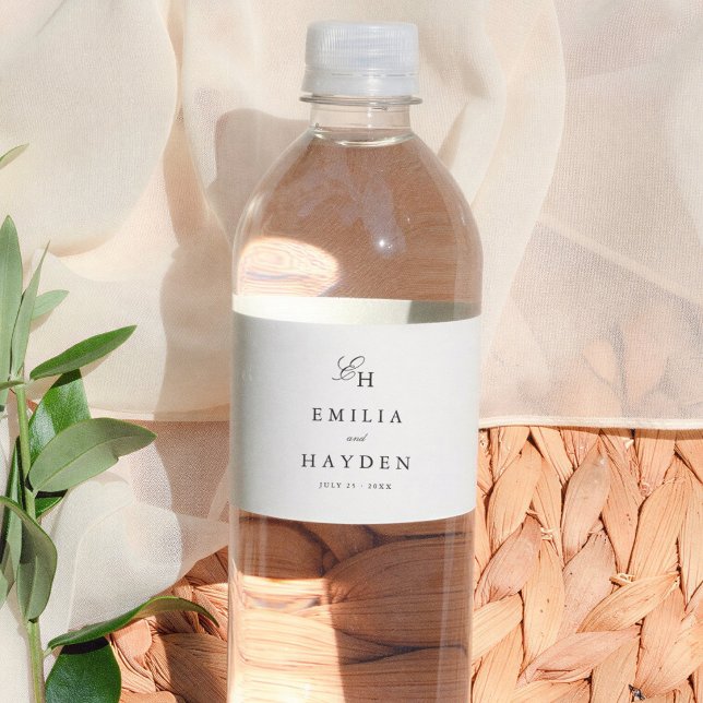 Boho Minimalist Arch Photo Wedding Water Bottle Label (Creator Uploaded)