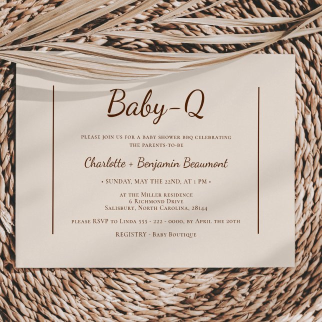 Boho Minimalist Beige Baby-Q BBQ Baby Shower Invitation (Creator Uploaded)