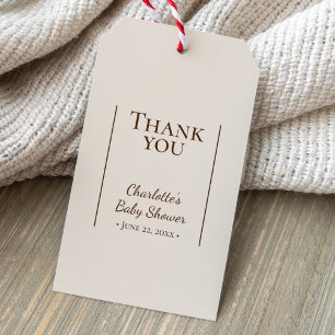 Boho Minimalist Beige Baby Shower Thank You Gift Tags