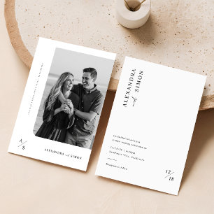 Boho Minimalist Black and White Monogram Wedding Invitation