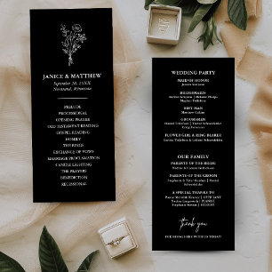 Boho Minimalist Black and White Wedding Program