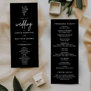 Boho Minimalist Black and White Wedding Program