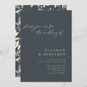 Boho Minimalist Black Hand Drawn Floral Wedding Invitation
