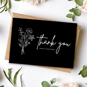 Boho Minimalist Black Wedding Thank You Postcard