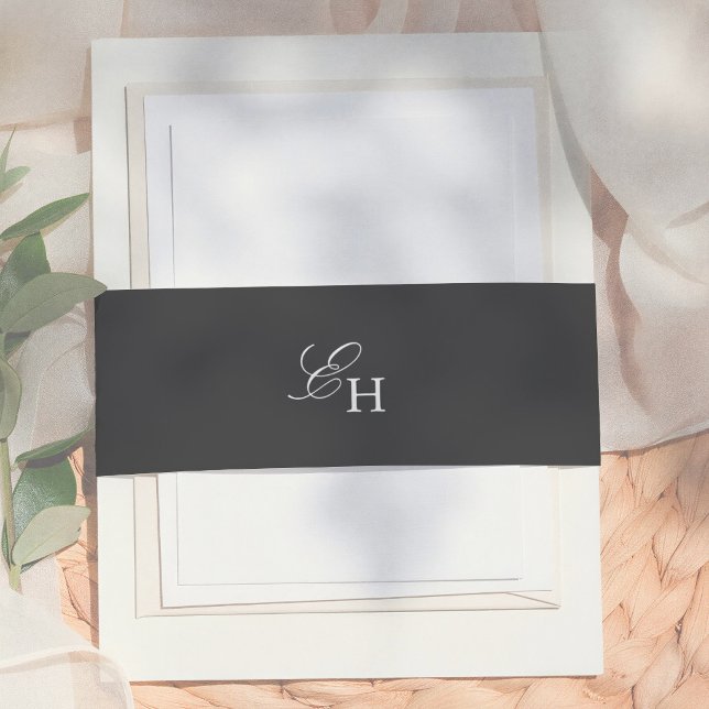 Boho Minimalist Black & White Monogram Wedding Invitation Belly Band (Creator Uploaded)