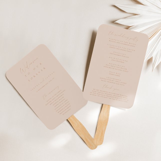 Boho Minimalist Blush Pink Wedding Program Hand Fan (Creator Uploaded)