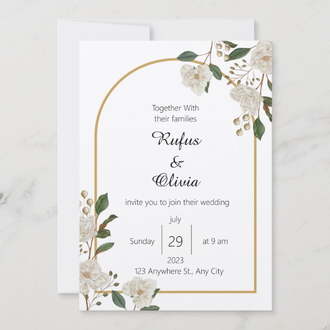 Boho Minimalist  Botanical Floral Wedding Invitation (Front)