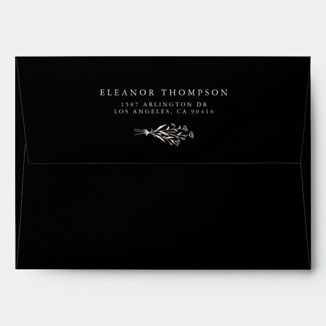 Boho Minimalist Botanicals Black and White Wedding Envelope (Back (Top Flap))