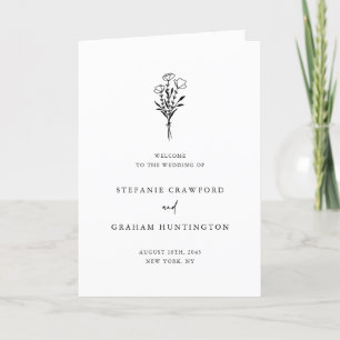 Boho Minimalist Botanicals Black and White Wedding Programme