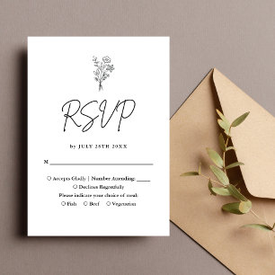 Boho Minimalist Botanicals Black Wedding RSVP Card