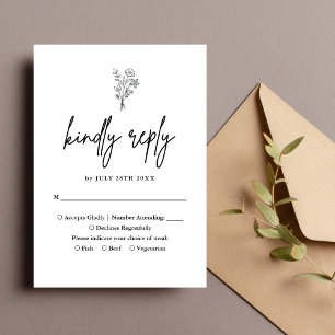 Boho Minimalist Botanicals Black Wedding RSVP Card