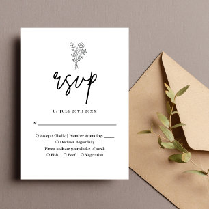 Boho Minimalist Botanicals Black Wedding RSVP Card